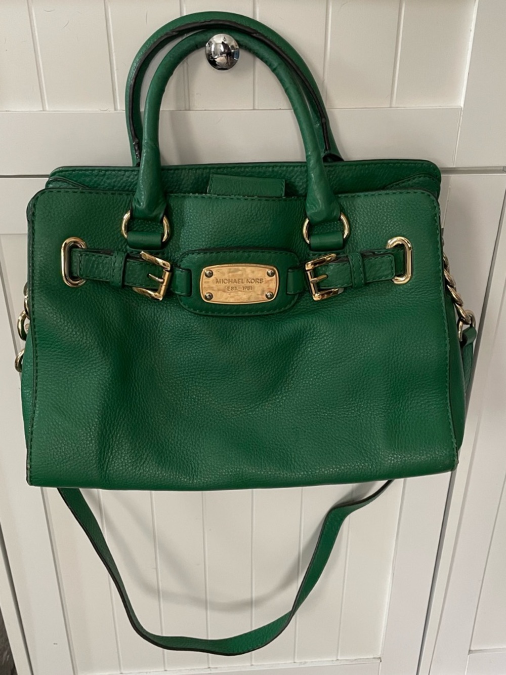 Michael Kors Hamilton Small Green Pebbled Leather Satchel
